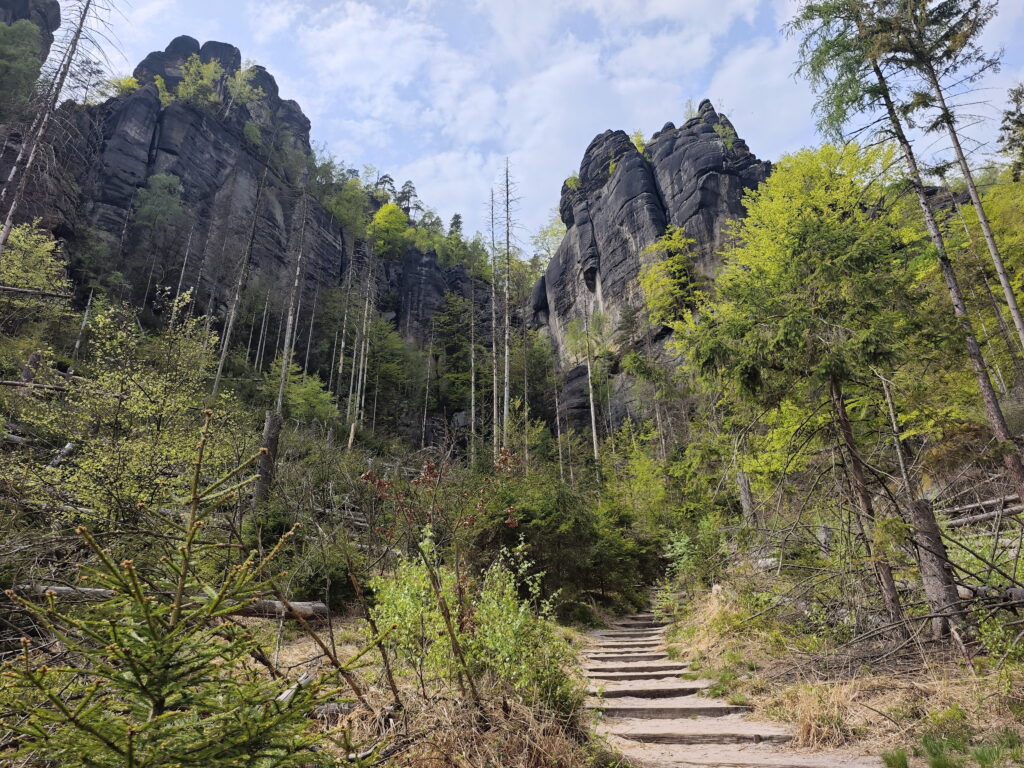 Zustieg Heilige Stiege - unten sind die Treppen noch relativ flach